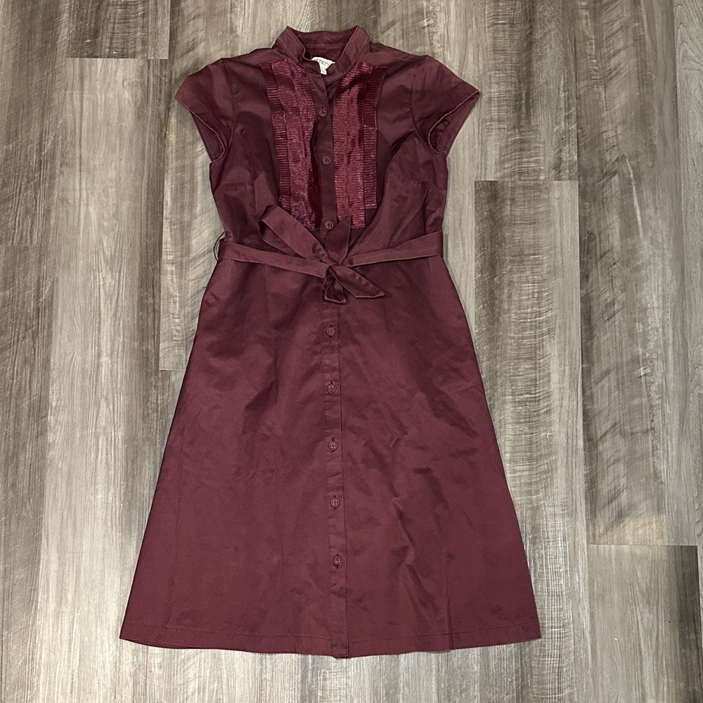 Merona Burgundy Button Down Midi Dress with Waist Tie - 8